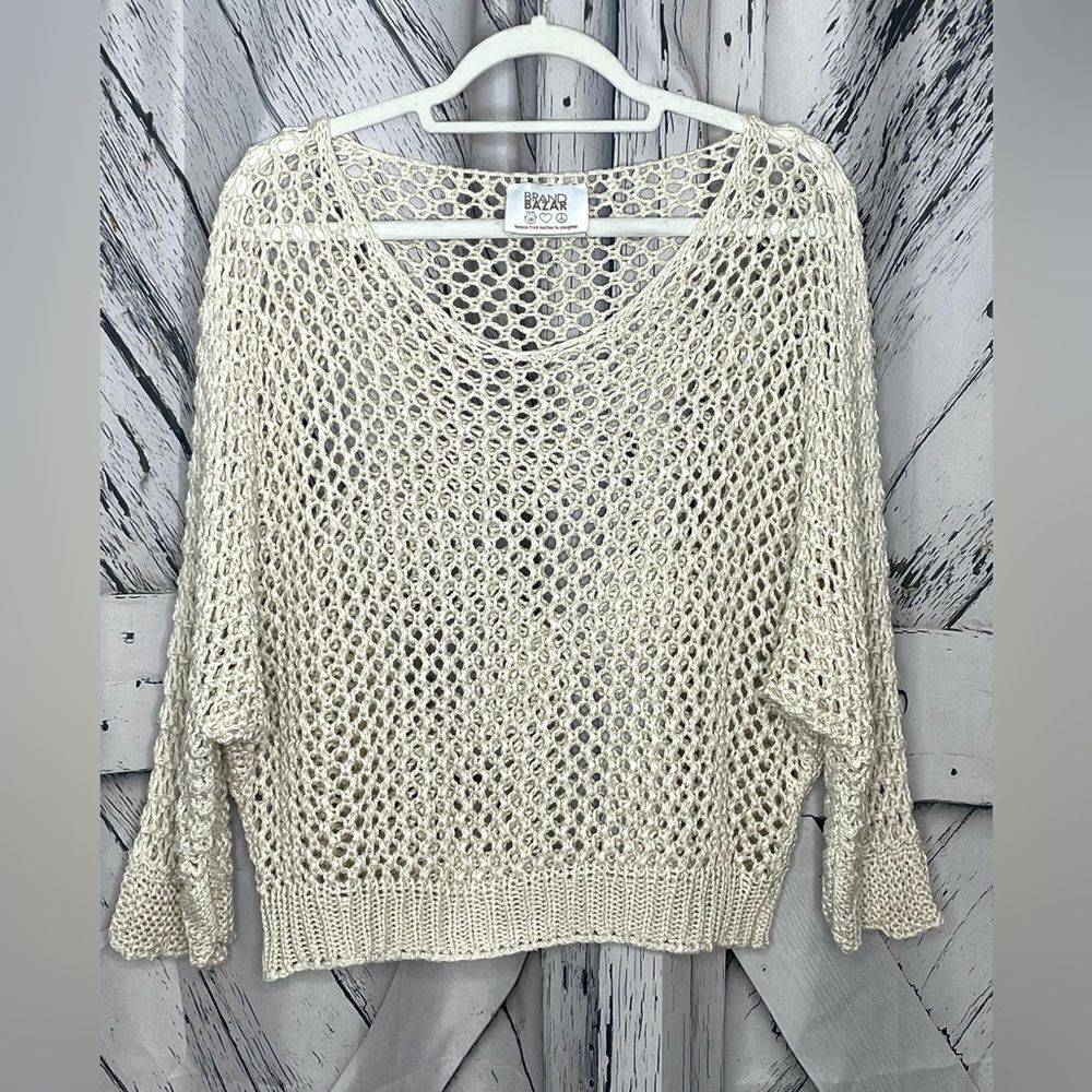 Brand Bazar Crochet Relaxed Fit Sweater Cream M